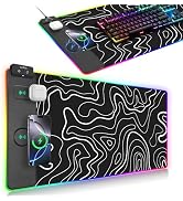 Wireless Charging Mouse Pad, RGB Gaming Mousepad, 31.5"x15.7" Extra Large Desk Pad, 13 Light Mode...