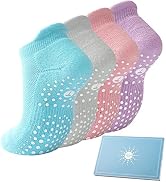 Pilates Socks for Women, Cushioned Ankle Grip Non Slip Socks for Yoga, Hospital, Barre, Sports Ho...