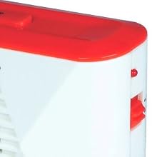 Closeup image of on/off switch and LED power indicator on the side of the unit