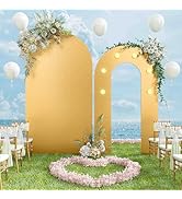 Jobkoo Gold Arch Backdrop Stand, 6.6FT+5.5FT Outdoor Backdrop Arch Stand Frame with Lights, Set o...