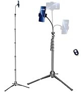 JOBFRI 79" Phone Tripod Stand, Flexible Gooseneck, with Remote, Adjustable Travel Tripod for Cell...