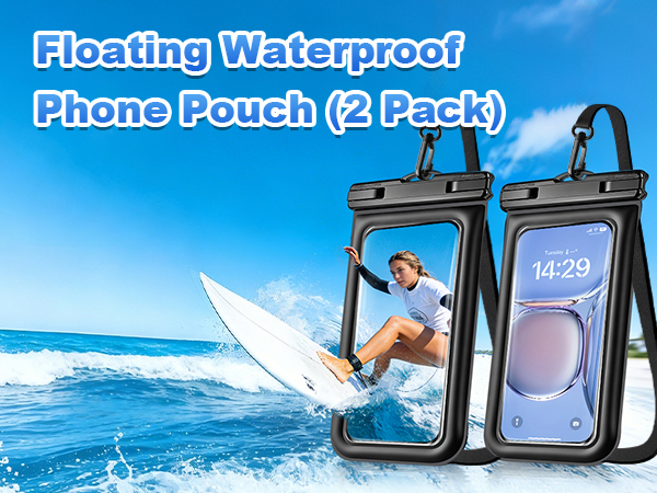 IP68 Floating Waterproof Phone Pouch, 2 Pack