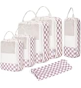 Narwey 6 Set Checkered Compression Packing Cubes for Travel Carry on Women Kids, Packing Organize...