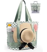 Elmklare Large Beach Tote bag for Women - Waterproof Sandproof with Zipper & Wet Compartment, 8 P...