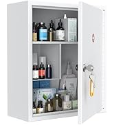 Uniclife Wall Mount Medicine Cabinet with Key Lock Locking First Aid Cabinet Lockable Medical Cab...