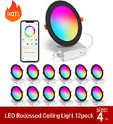 SikSog Smart Recessed Lighting 4 Inch RGBCW Color Changing 12W LED Downlight with Junction Box,10...