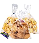 LOKIQNG Cellophane Bags Plastic Treat Bags Clear Cookie Bags Candy Bags with Twist Ties for Party...
