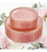 Festiva 60PCS Clear Pink Gold Plastic Plates - Heavy Duty Fancy Disposable Plates With Gold Rim-s...