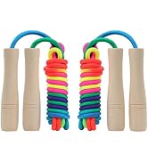 Jump Rope for Kids, Adjustable Toddler Jump Rope with Wooden Handle and Cotton Rope, Cute Skippin...