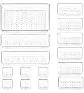 Vtopmart 15 PCS Clear Plastic Drawer Organizers Set, 4-Size Versatile Bathroom and Vanity Organiz...