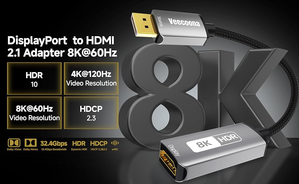 DisplayPort to HDMI 8K Adapter