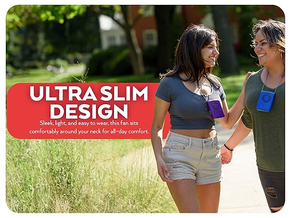 O2Cool Deluxe Necklace Fan People Wearing Fan Outside Ultra Slim Design