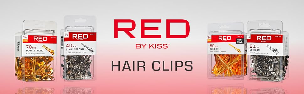 red by kiss hair clip single prong double duck bill slide in metal silver gold haircut style pin