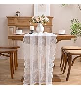 Winotic White Lace Table Runner with Floral Embroidered (1pcs 28”x118”) | Wedding Decor, 10ft, Ho...