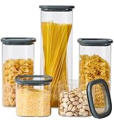Spreccio Square Glass Food Storage Jars with Lids Set of 5, Perfect for Pasta, Cookies, Nuts, Cof...