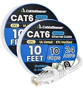 Cat 6 Ethernet Cable 10ft (2 Pack), Indoor&Outdoor, High Speed 10Gbps 24AWG Pure Copper Network C...