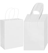 100 Pack 5.9x3.15x8.26 inch Small White Gift Bags, Kraft Bags with Handles Bulk for Birthday Part...