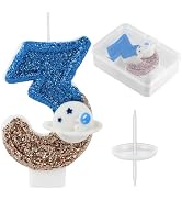 Space Birthday Candle Astronaut Blue Number 3 Candle Outer Space Cake Decorations Spaceship Cupca...