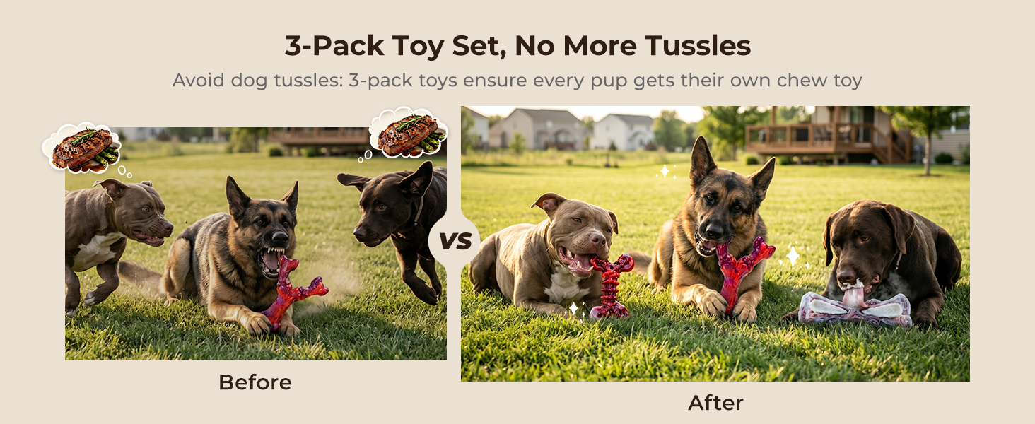 3-Pack Chew Toys | No Fighting Between Dogs, Easy Rotation for Solo Pets