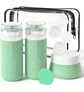 Mabnuby Travel Bottles for Toiletries 2oz 60ml 2 Pack + Cosmetic Jar 40ml 1.35oz Luxury Leather P...