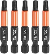 HARFINGTON 5pcs T27 Torx Head Screwdriver Bit 2" (50mm) Long 1/4" Hex Shank Magnetic No Hole Tamp...
