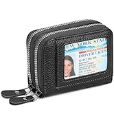 RNIEGA Credit Card Holder Wallet RFID Blocking Leather Small Wallet for Women Double Zipper Walle...