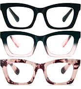 REAVEE 3 Pack Oprah Style Reading Glasses for Women,Blue Light Blocking Cute Oversized Square Com...