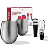 TenTen Labs Stainless Steel Unbreakable Wine Glasses (18oz) with Wine Aerator and Wine Pump Set -...