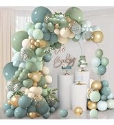 Dusty Blue Sage Green Balloon Arch Kit, Pastel Blue Green Sand White Gold Confetti Balloons Garla...