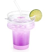 Zukro 16oz Stemless Margarita Glasses with Straw & 360 Sippable Tritan Lid | Borosilicate Glass, ...