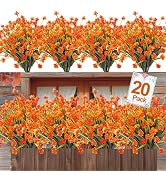 TURNMEON 20 Bundles Artificial Fall Flowers for Outdoors Fall Decorations | UV Resistant No Fade ...