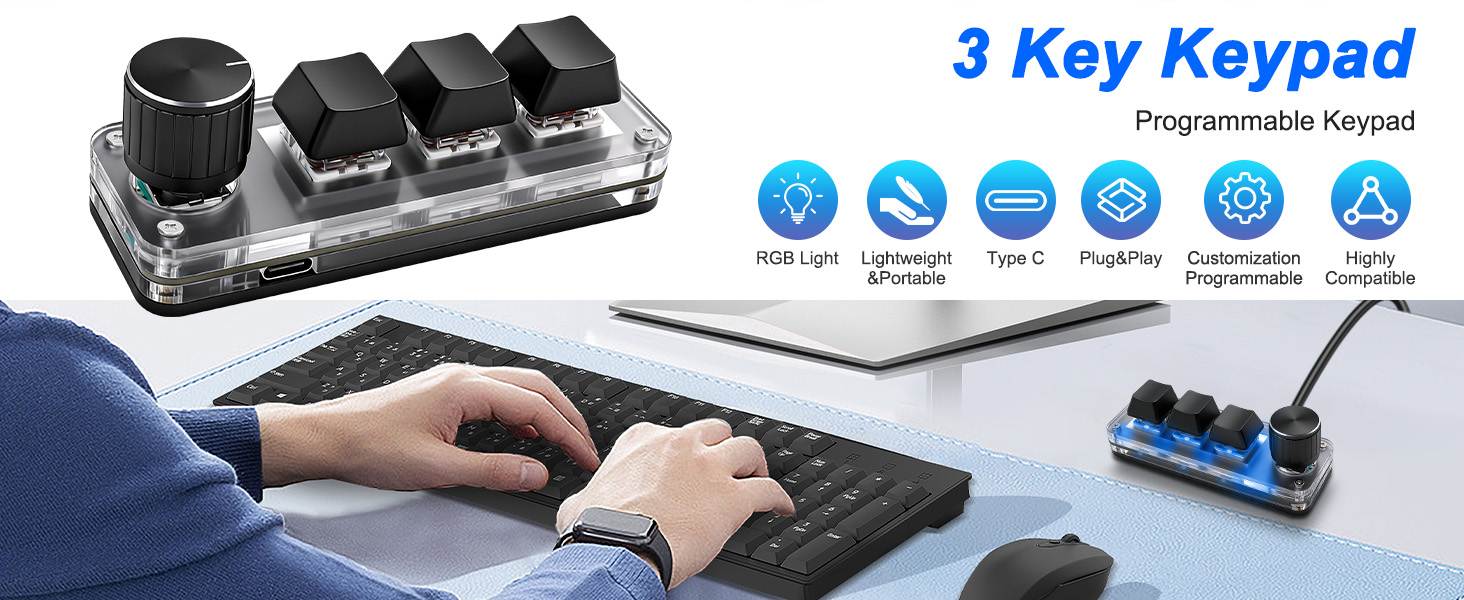 Mini 3 Keys 1 Knob DIY Programmable Keypad