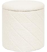 PINPLUS Ottoman with Stroage Round Boucle Ottoman and Tray Sherpa Removable Foot Stool Coffee Tab...