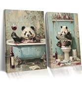 Frimeeme Framed Panda Bathroom Wall Art Set of 2,Cute Panda on Toilet and in Bathtub Wall Decor P...