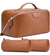BOYATU Genuine Leather Travel Makeup Bag: Hand-made 3 Pcs Set Cosmetic Bags | Large Capacity Toil...