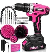 20V Pink Cordless Drill Set - Power Drill/Driver Kit with Drill Brush, Drill Bit Set, 3/8" Keyles...