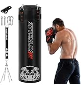 ZTTENLLY Hanging Punching Bag with Gloves - PU Leather & Adjustable Height Strap - Heavy Boxing B...