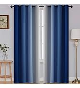 SimpleHome Ombre Room Darkening Curtains for Bedroom, Gradient Royal Blue to Grey White Light Blo...