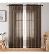 Welvetblk Chocolate Sheer Curtains 84 Inches Long 2 Panels, Soft Light Filtering Curtains for Bed...