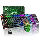 Wieless Gaming Keyboard and Mouse Combo Rainbow Backlight Quiet Ergonomic Mechanical Feeling Anti...