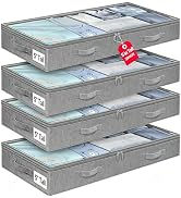 punemi 5 inch High Soft Fabric Low Profile Under Bed Storage, 4 Pack, Grey | Thin Clothes Storage...