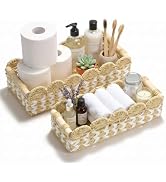 Delamu Toilet Tank Paper Storage Baskets, 2 Pack Bathroom Basket Organizer, Wavy Pattern Countert...