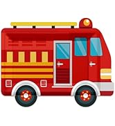 WRXVVTSV 24PCS Fire Truck Shaped Paper Plates – 9.44" x 5.9" Disposable Dessert Plates for Firefi...