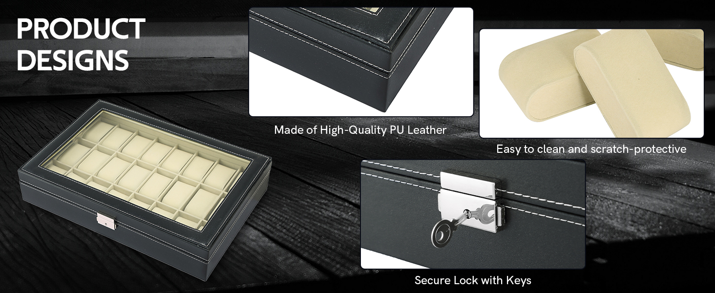 lockable 24 Slot Leather Watch Box Case organizer