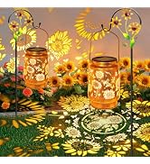 2 Pack Sunflower Solar Lanterns Garden Decor, Gifts for Women Mom Grandma Birthday, Metal Hanging...