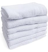Towels N More - 6 Pack 22x44 Soft Gym Towels/Bath Towels White 100% Ring Spun Loops - Home Essent...