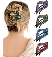 French Concord Curved Acrylic Hair Clips - 4Pcs Thick Flat Strong Hold Clips for Women (Crack Pat...