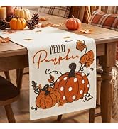 Artoid Mode Soft Chain Embroidery Maple Leaves Hello Pumpkins Fall Table Runner, Seasonal Autumn ...