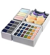 GOGOODA 4 Pcs Underwear Drawer Organizers Divider, Socks Bra Organizer and Storage Boxes for Ling...