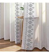 Joydeco Silver Grey Embroidered Curtains 63 Inch Long 2 Panel Set, Boho Patterned Linen Drapes fo...